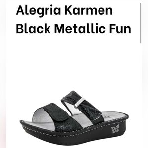 Alegria Karmen‎ Black Metallic Fun Sandal, Slip-on